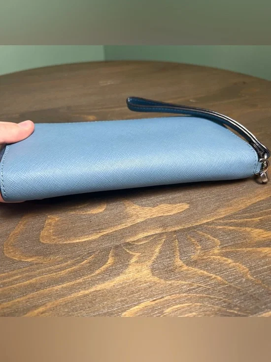 Michael Kors Jet Set Travel Large Continental Zip-Around Leather Wallet Blue - Picture 8 of 12